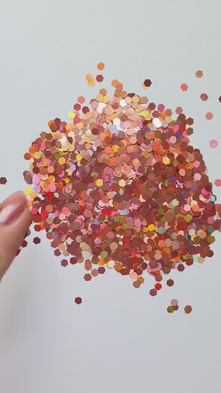 Terracotta-Pink Hologram Hexagon Chunky glitter for Resin Epoxy crafts