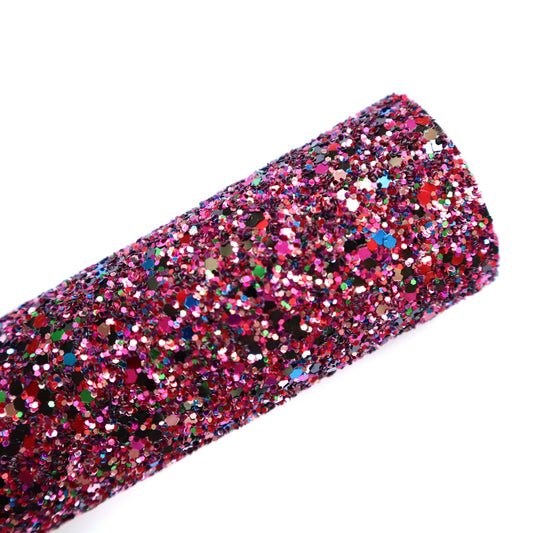 CHUNKY GLITTER FABRIC FUCHSIA (FAUX LEATHER) 1 PCS - Luxy Kraft