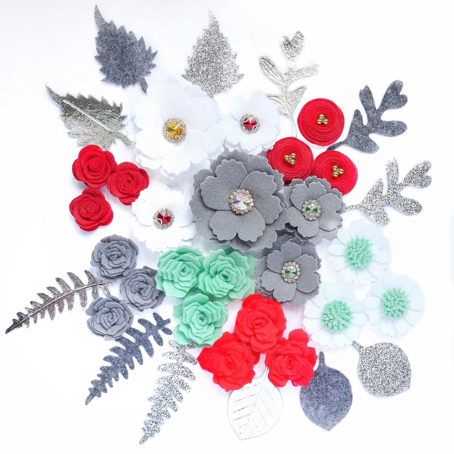 DIY PRECUT FELT CHRISTMAS DECOR FLOWERS AND LEAVES KIT K-9 - Luxy Kraft