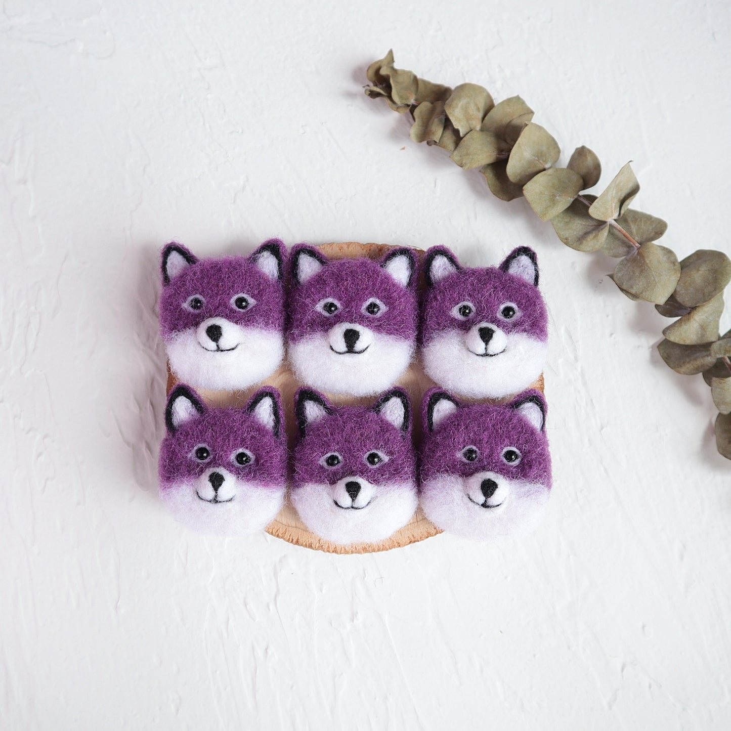 100% Wool needle felt Purple Dog Fox Forest Animals 3.7 cm - Luxy Kraft