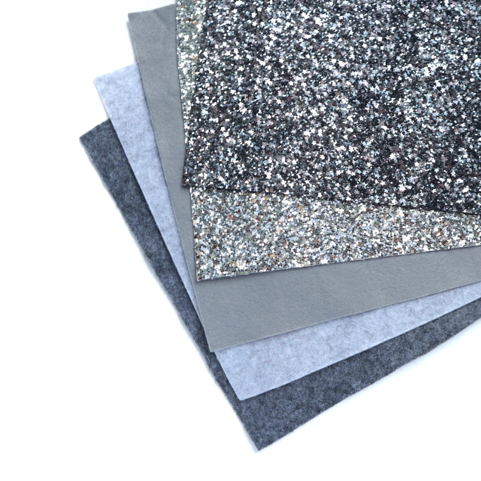 SILVER SYNTHETIC LEATHER FAUX LEATHER FABRIC AND FELT 20X30 CM 5 PCS SET - Luxy Kraft