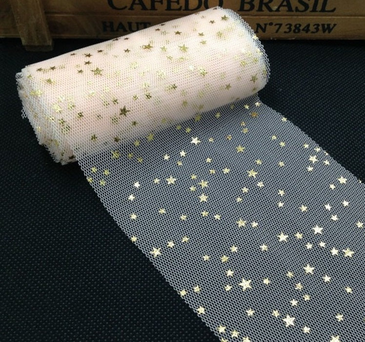 SOFT SEQUINS STAR TULLE FABRIC 8 CM x 5 M - Luxy Kraft