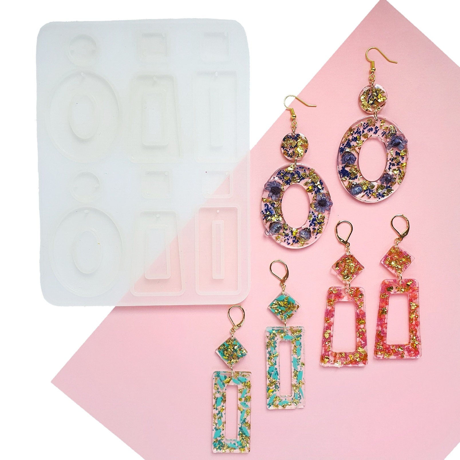 Silicone earrings mold for resin and epoxy 3 designs in 1 mold Geometry Jewelry mould - Luxy Kraft