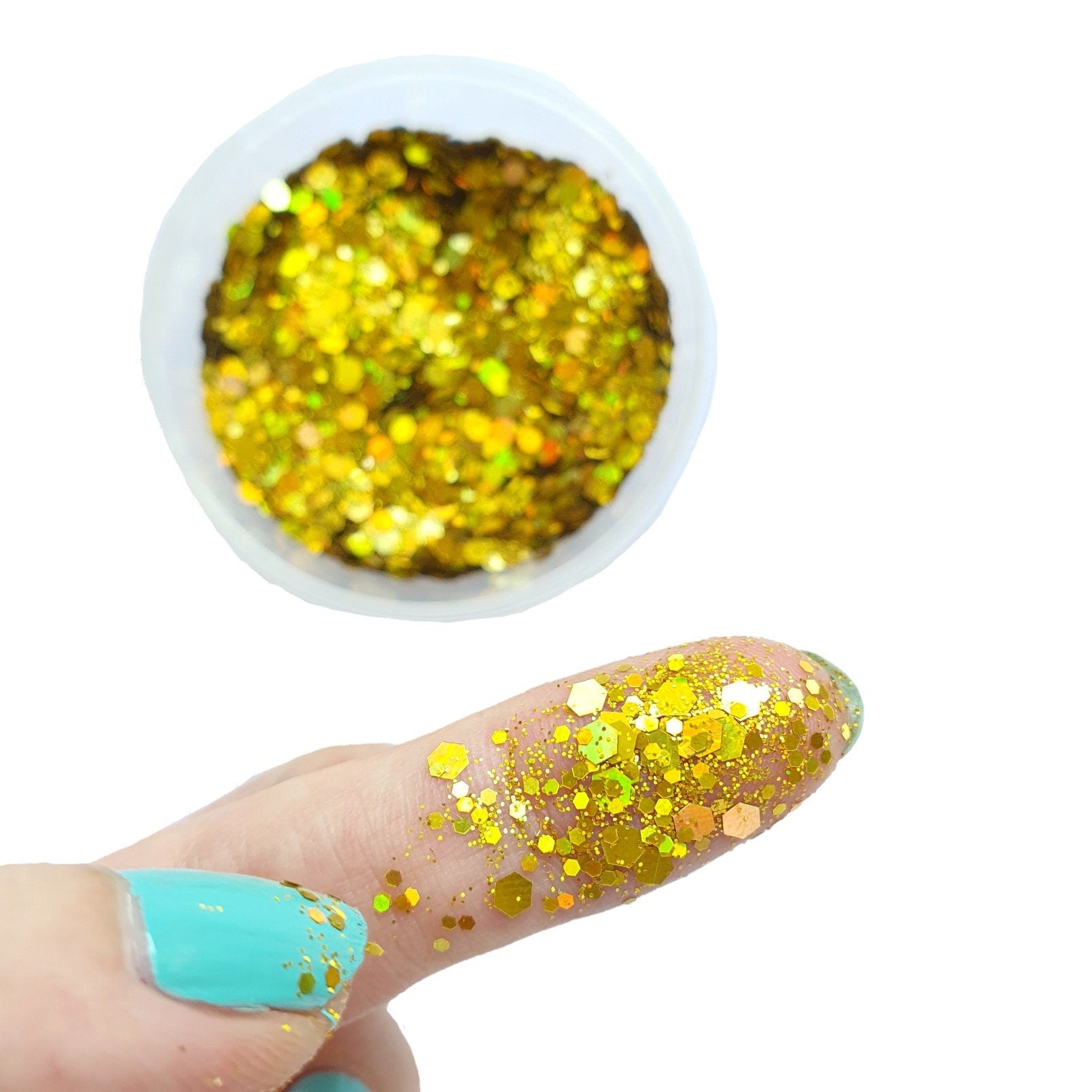Yellow Gold Mix Hologram Chunky glitter for Resin crafts, Glitter for nail  art, body, makeup, hair, face