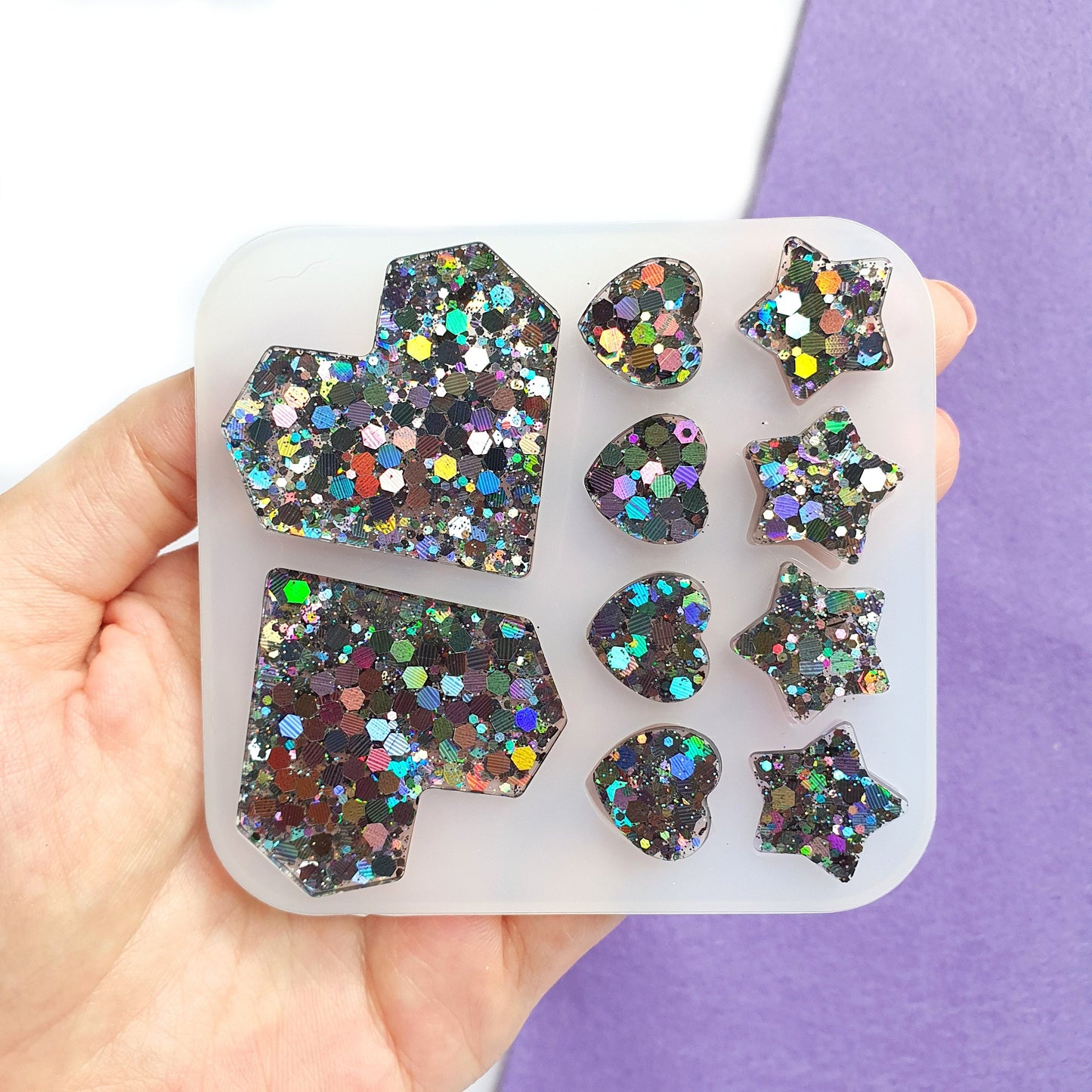 Silicone earrings mold "Hearts and Stars" for resin and epoxy - Luxy Kraft