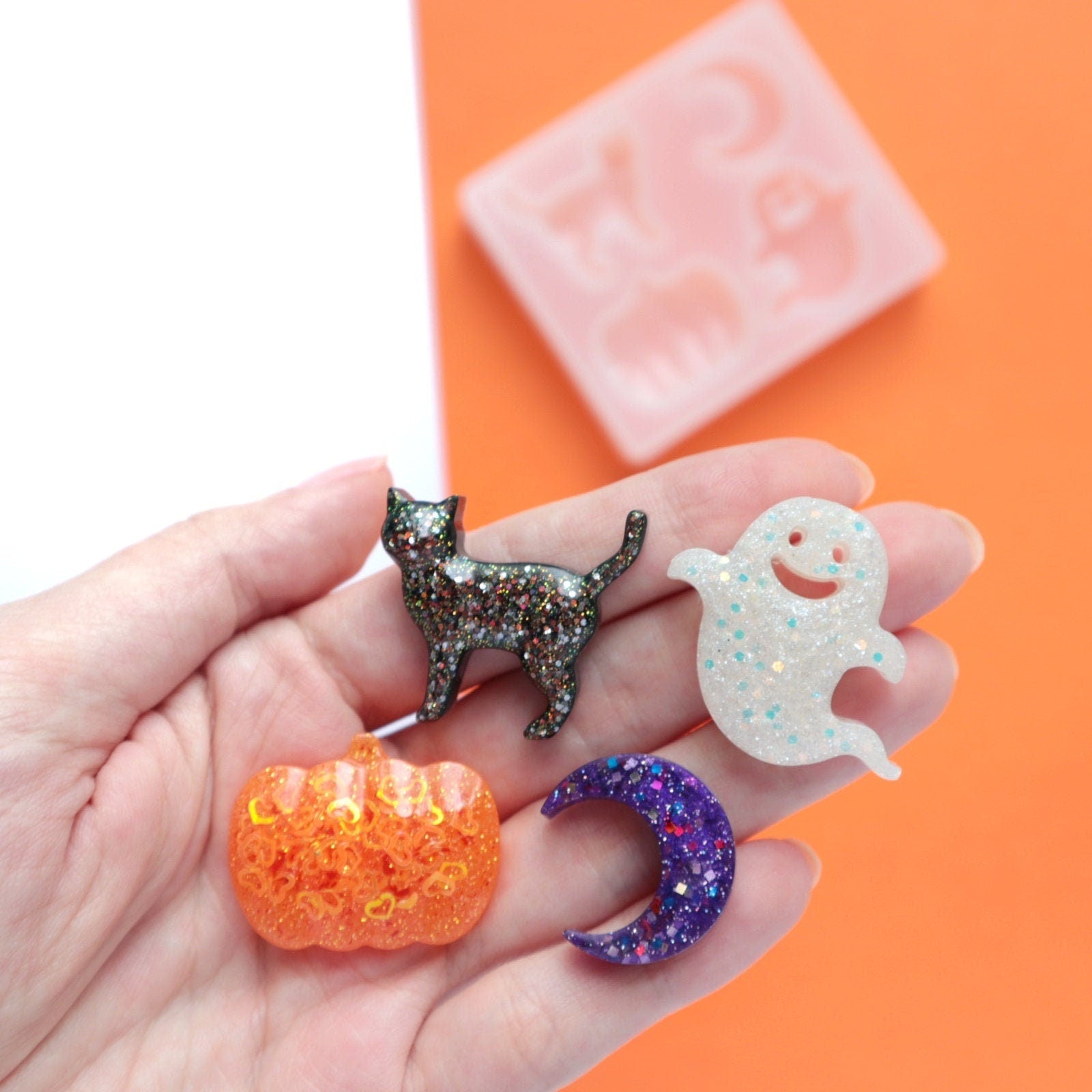 Halloween Silicone earrings mold for resin and epoxy Pumpkin, Ghost, Moon,  Cat mould