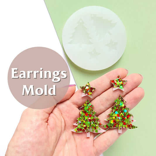 Silicone earrings mold "Christmas" for resin and epoxy mould for jewelry "Christmas tree, Stars"