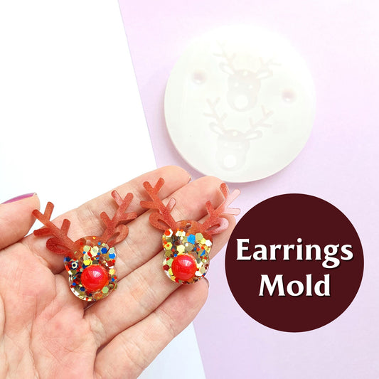 Silicone earrings mold "Christmas" for resin and epoxy mould for jewelry "Reindeer"