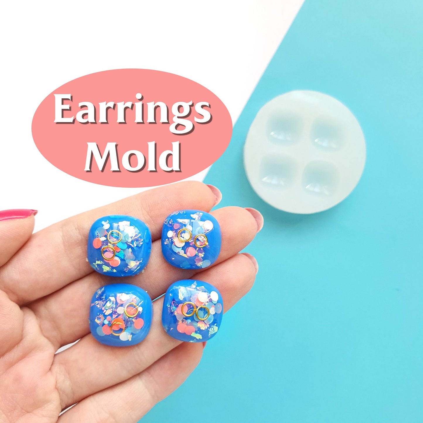 Silicone earrings mold "Square" mould for resin and epoxy for 4 cabochons - Luxy Kraft