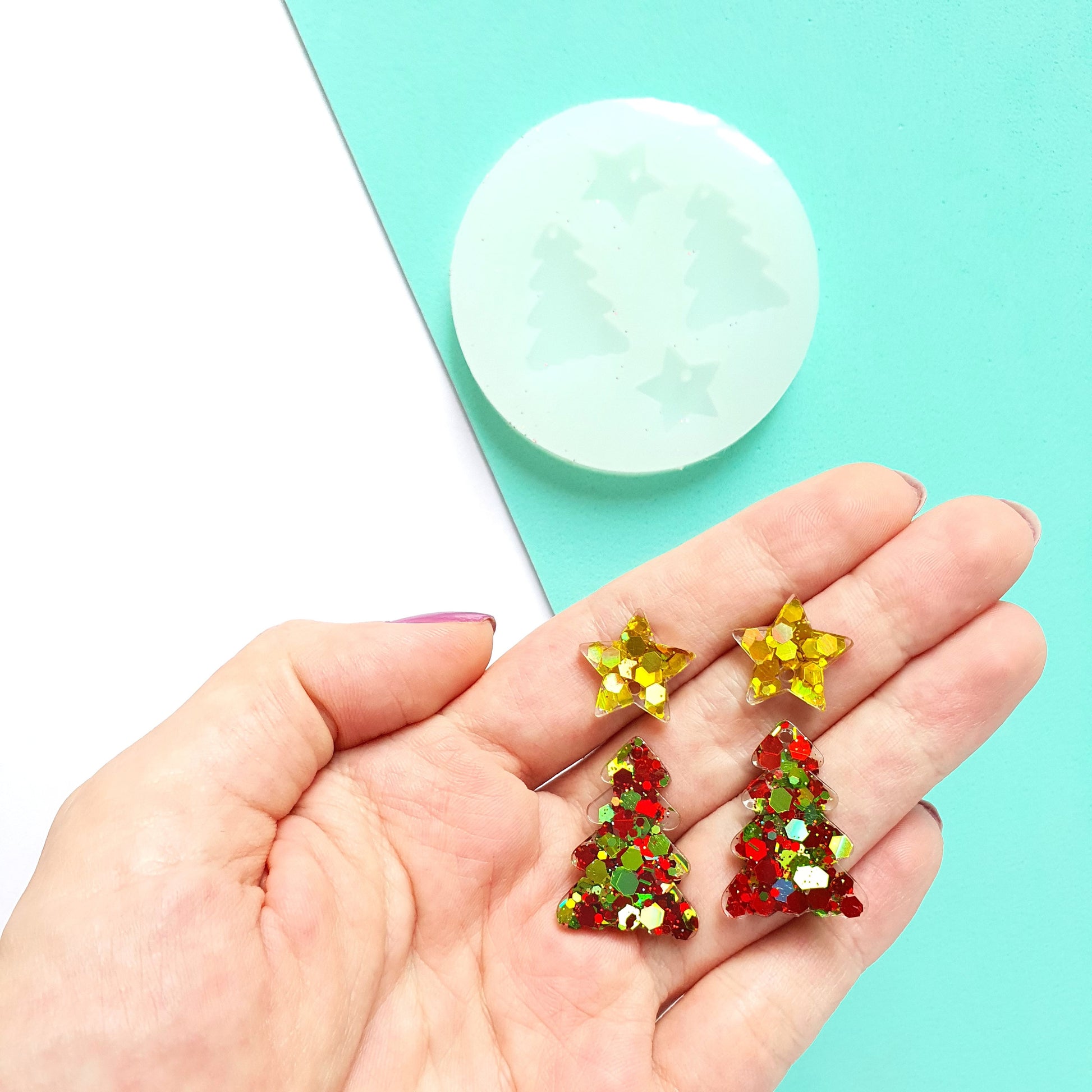 Silicone earrings mold "Christmas" for resin and epoxy mould for jewelry "Christmas tree, Stars"