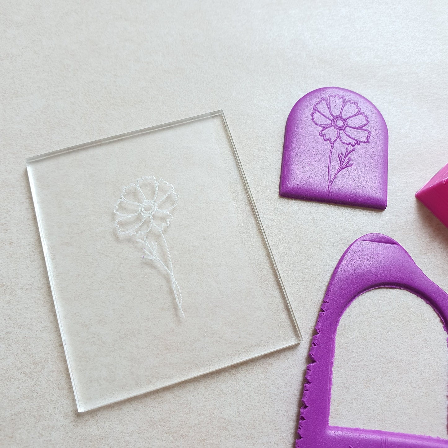 Embossing stamp for polymer clay "Pyrethrum" Floral texture plate Flower debossing stamp Acrylic stamps - Luxy Kraft