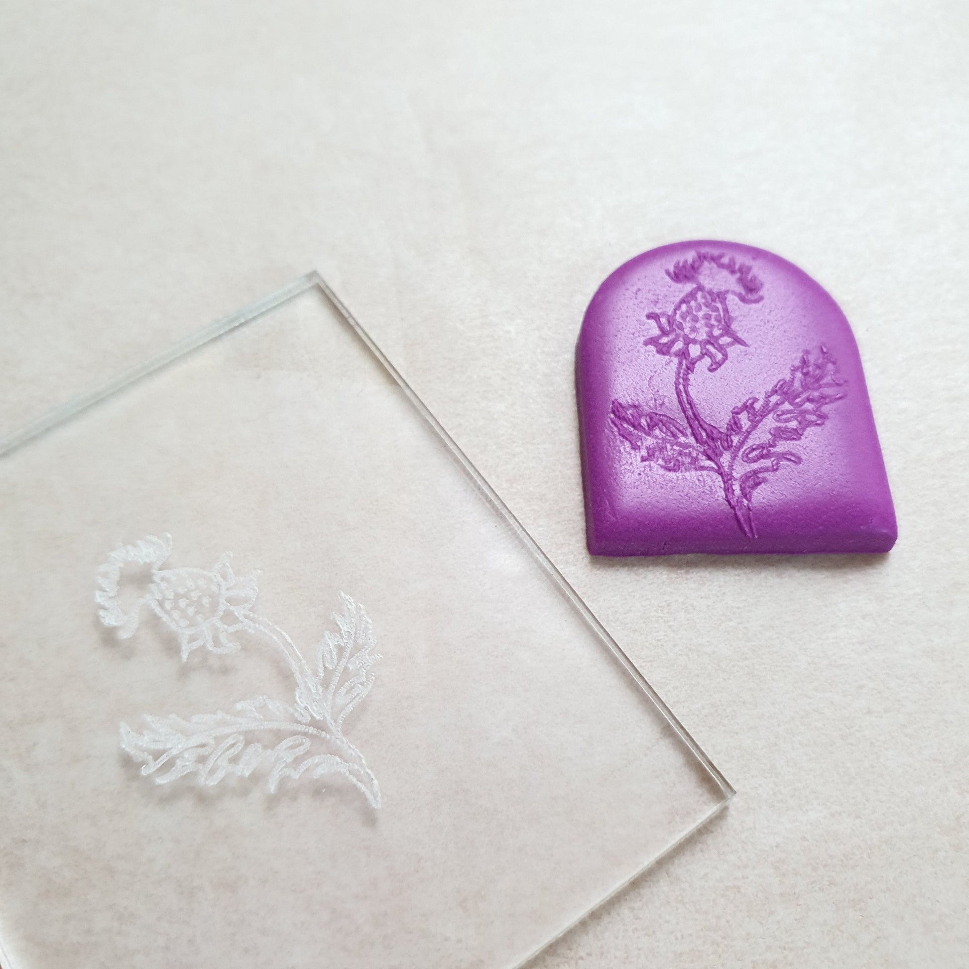 Embossing stamp for polymer clay "Thistle" Floral texture plate Flower debossing stamp Acrylic stamps - Luxy Kraft