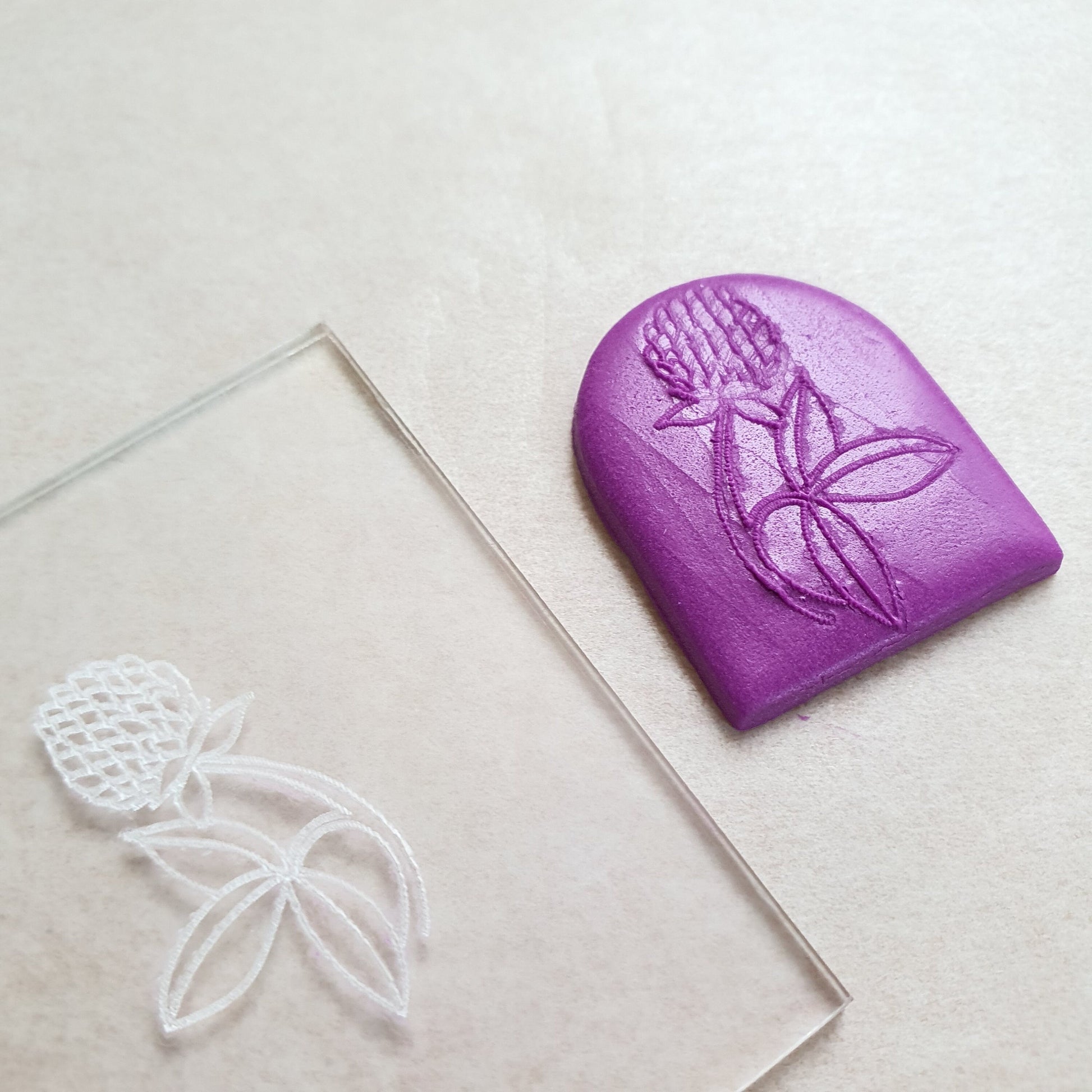 Embossing stamp for polymer clay "Clover" Floral texture plate Flower debossing stamp Acrylic stamps - Luxy Kraft