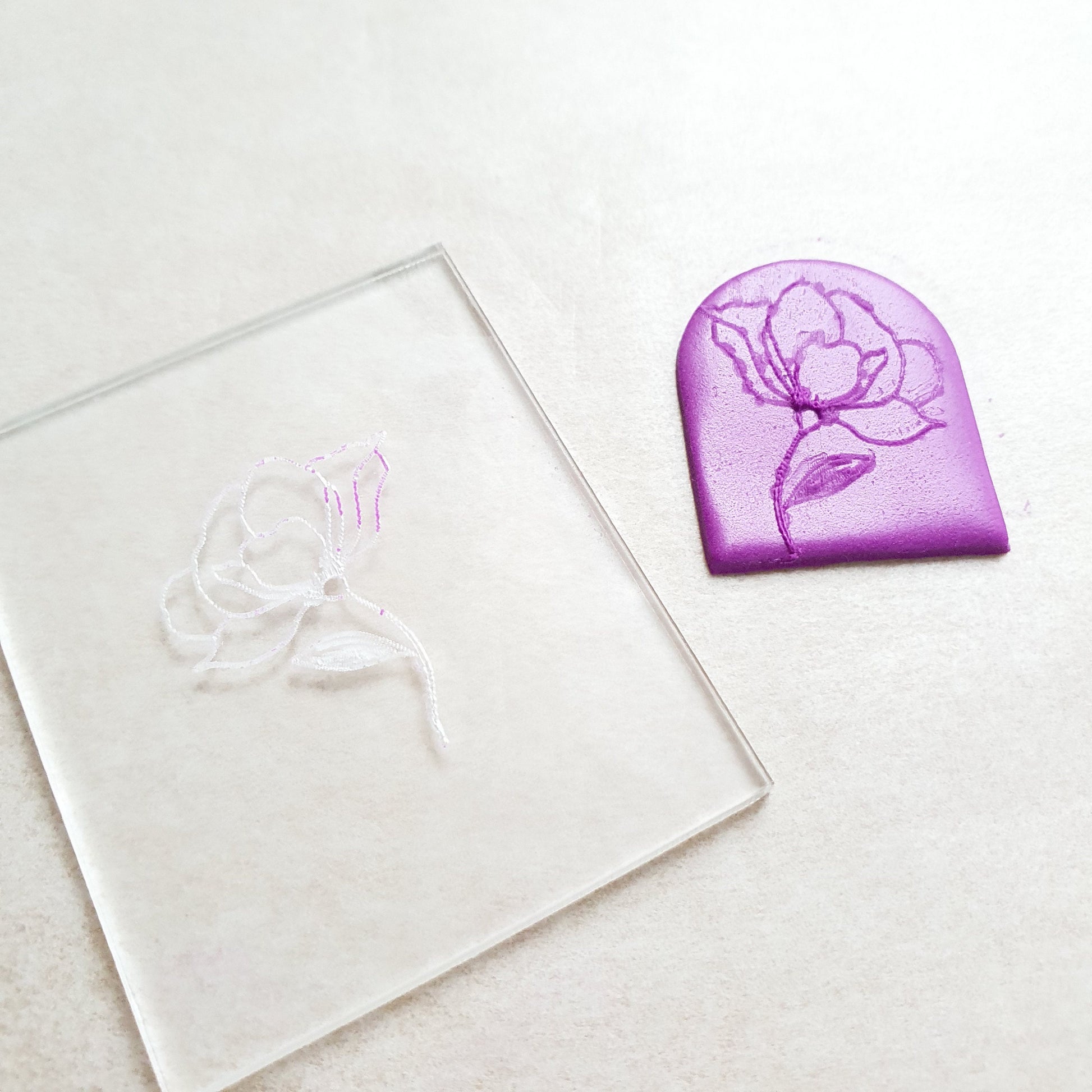 Embossing stamp for polymer clay "Poppy" Floral texture plate Flower debossing stamp Acrylic stamps - Luxy Kraft