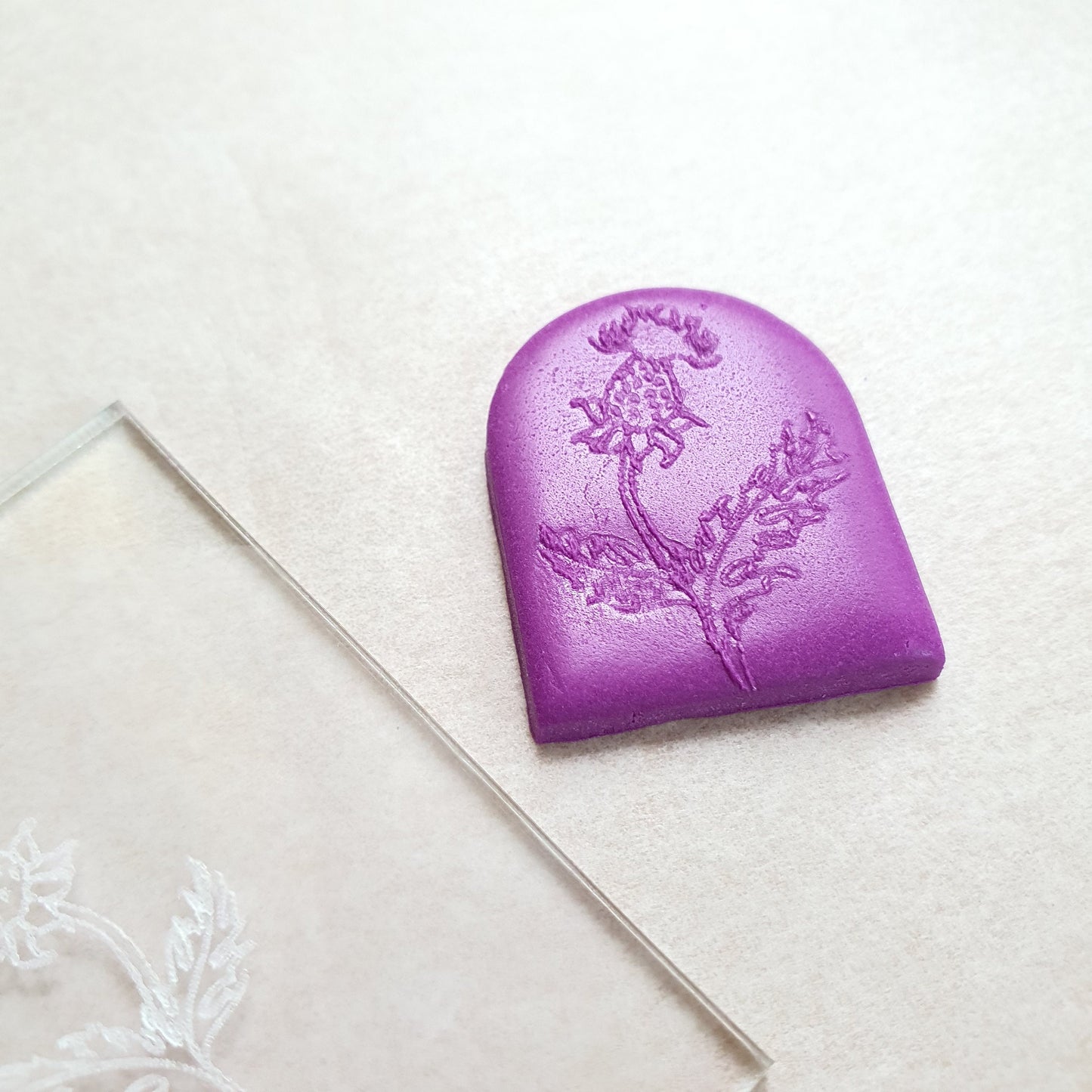 Embossing stamp for polymer clay "Thistle" Floral texture plate Flower debossing stamp Acrylic stamps - Luxy Kraft