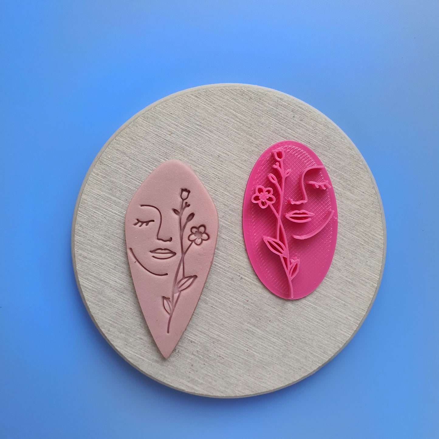 Polymer clay 3D "Woman, Flower" stamp embossing