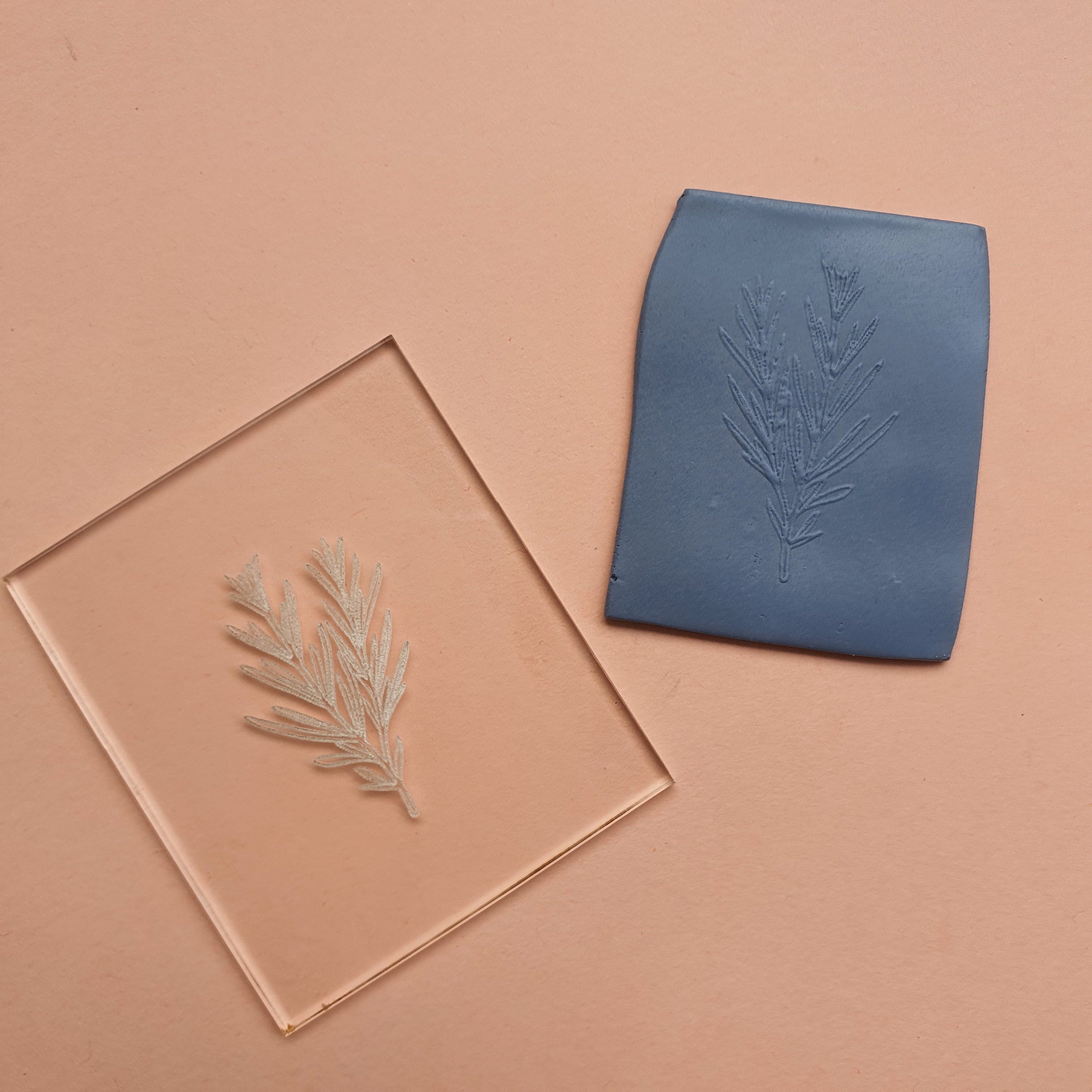 Embossing stamp for polymer clay Rosemary Floral texture plate Flower  debossing stamp Acrylic stamps