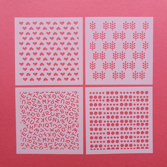 Set 4 pcs Polymer clay stencil Texture sheet shapes stamp mat