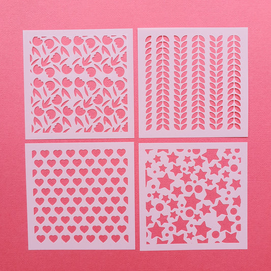 Set 4 pcs Polymer clay stencil Texture sheet shapes stamp mat