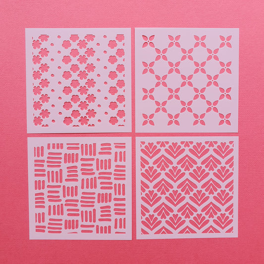 Set 4 pcs Polymer clay stencil Texture sheet shapes stamp mat