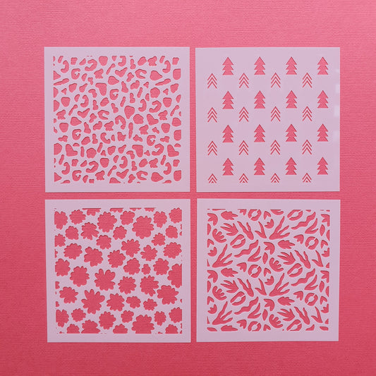 Set 4 pcs Polymer clay stencil Texture sheet shapes stamp mat