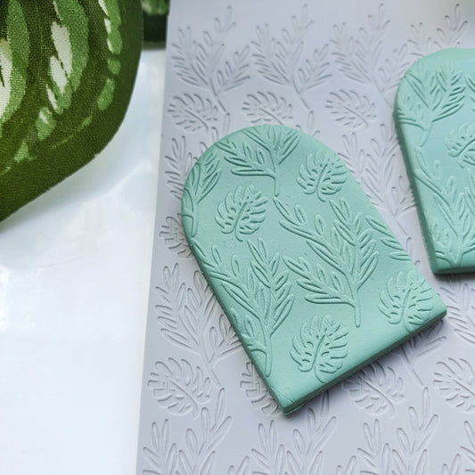 Polymer clay Texture tile Texture mat Clay stamp Polymer clay texture stencils "Leaves" T-6