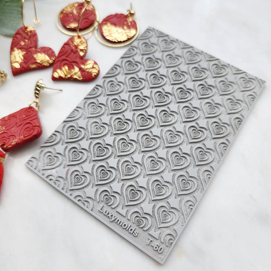 Polymer clay Texture tile Texture mat Clay stamp Polymer clay texture stencils "Hearts" T-60