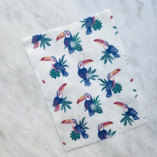 Water-soluble transfer paper for polymer clay craft "Tropical Monstera Toucan"