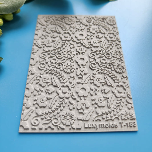 Polymer clay Texture tile Texture mat Clay stamp Polymer clay texture stencils "Folk Flowers, Botanic" T-183