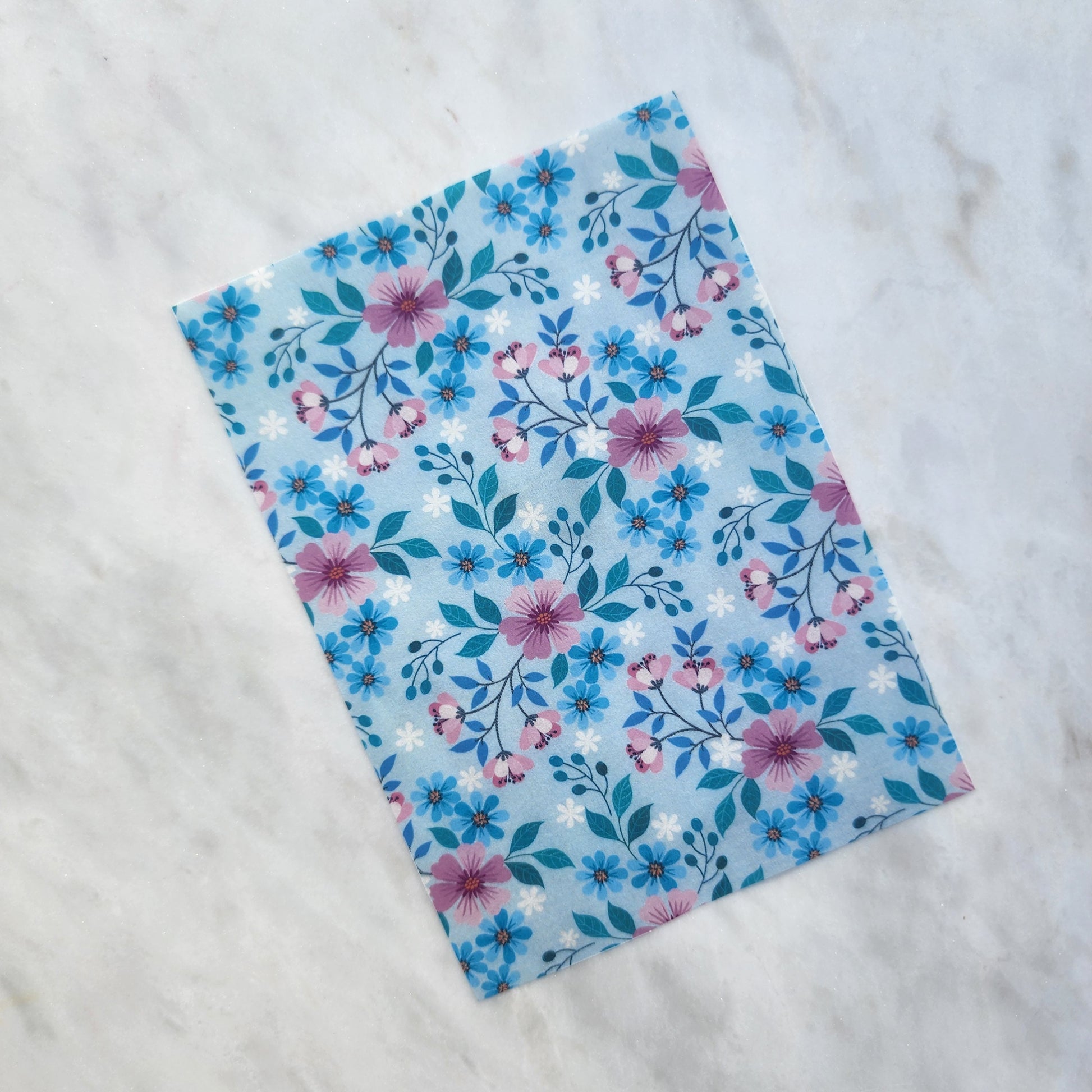 Water-soluble transfer paper for polymer clay craft "Blue and pink flowers"