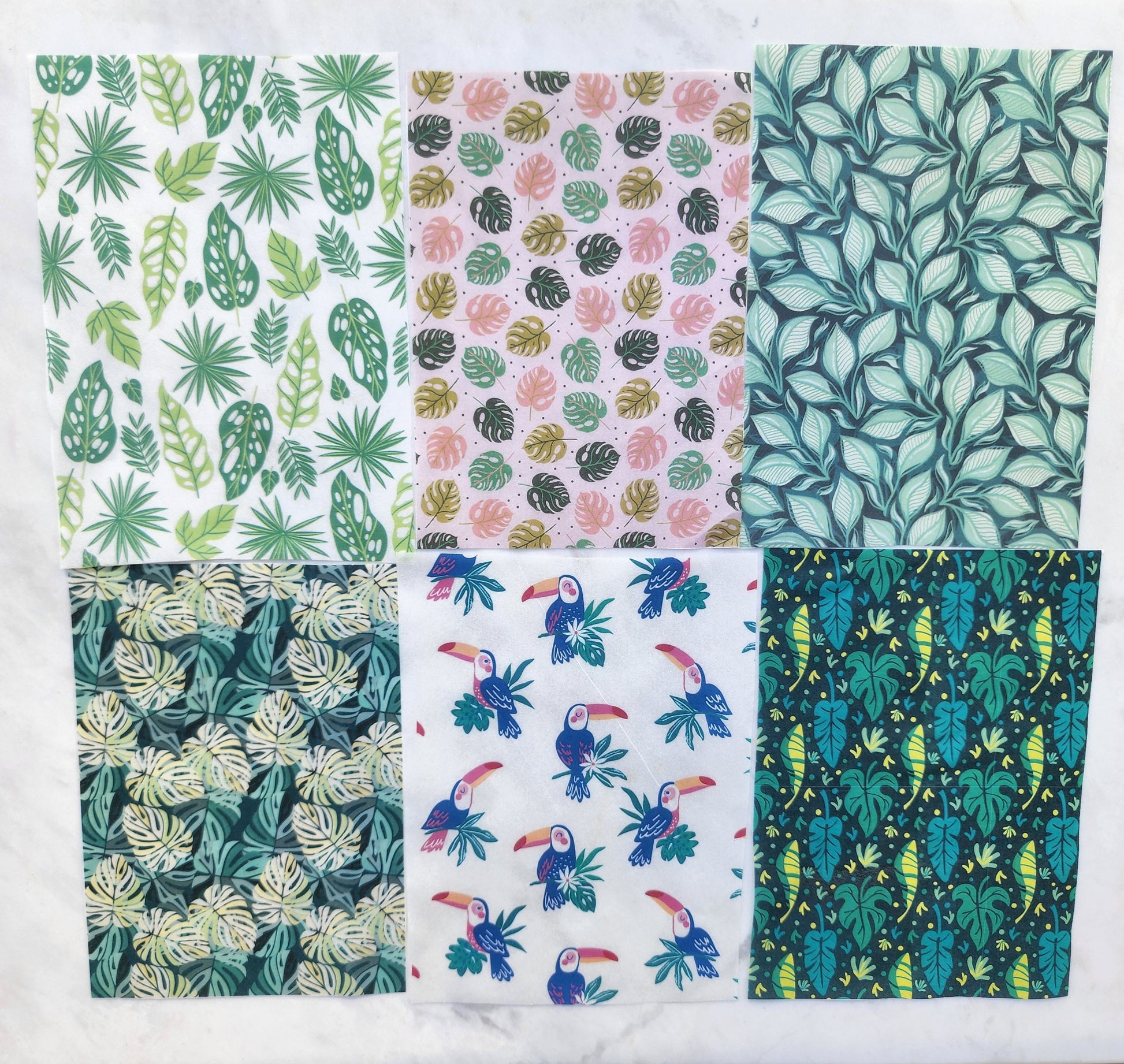 6 pcs set Water-soluble transfer paper for polymer clay craft "Tropical pattern"