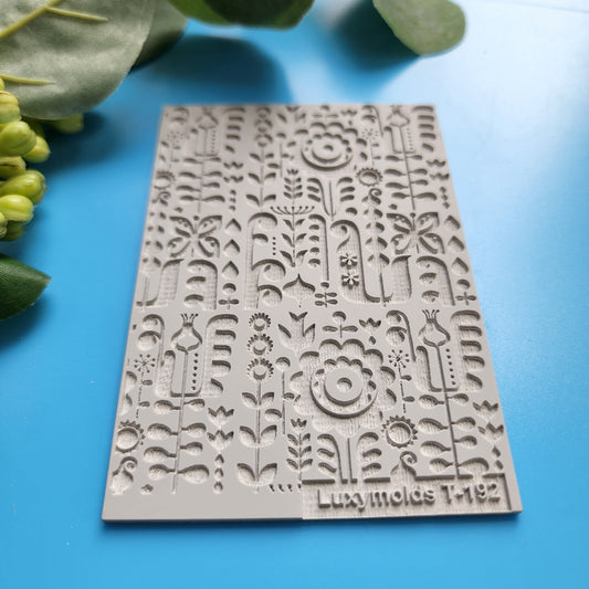 Polymer clay Texture tile Texture mat Clay stamp Polymer clay texture stencils "Botanic Flowers Leaves" T-192