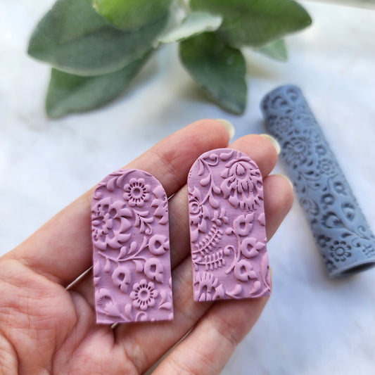 Polymer clay texture roller "Polish flowers, Folk floral" clay stamp 3D printed embossing