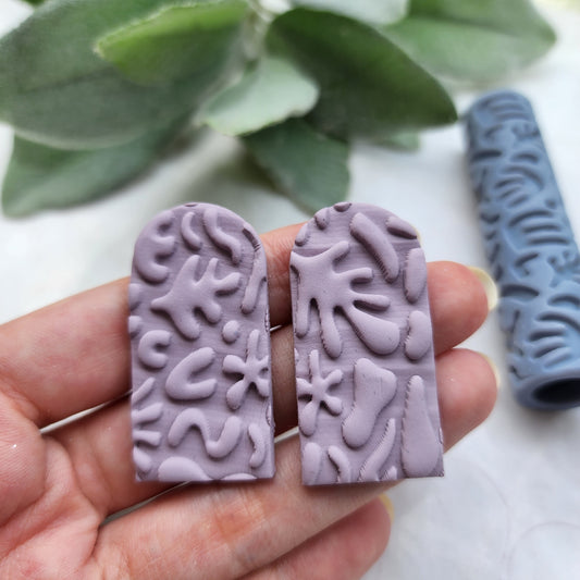 Polymer clay texture roller "Organic shapes" clay stamp 3D printed embossing