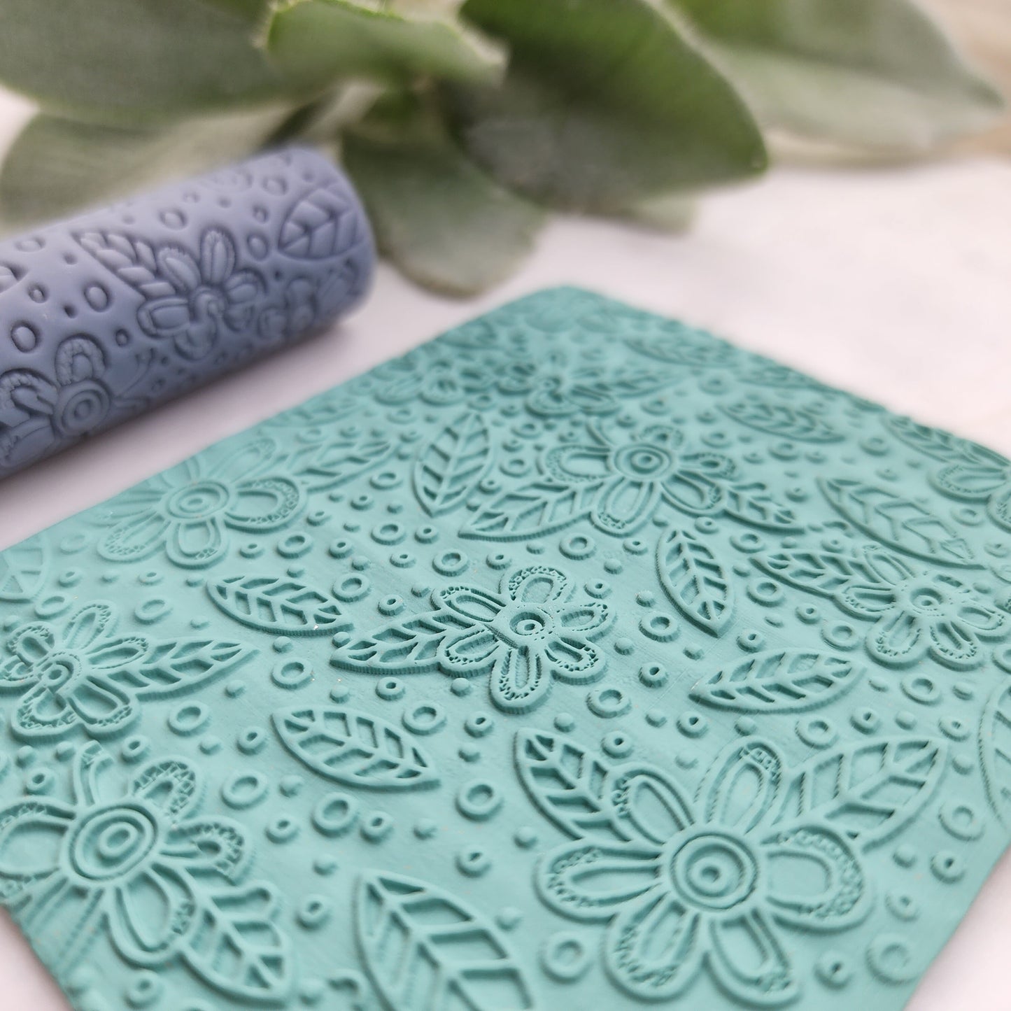 Polymer clay texture roller clay stamp 3D printed embossing "Flowers"