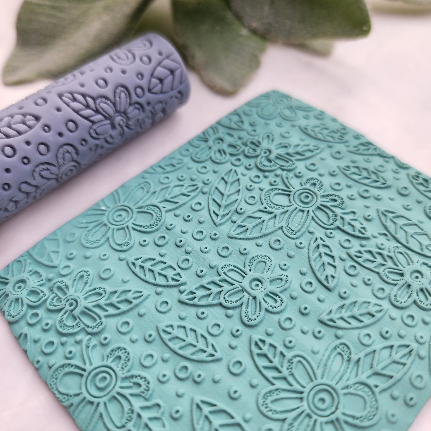 Polymer clay texture roller clay stamp 3D printed embossing "Flowers"