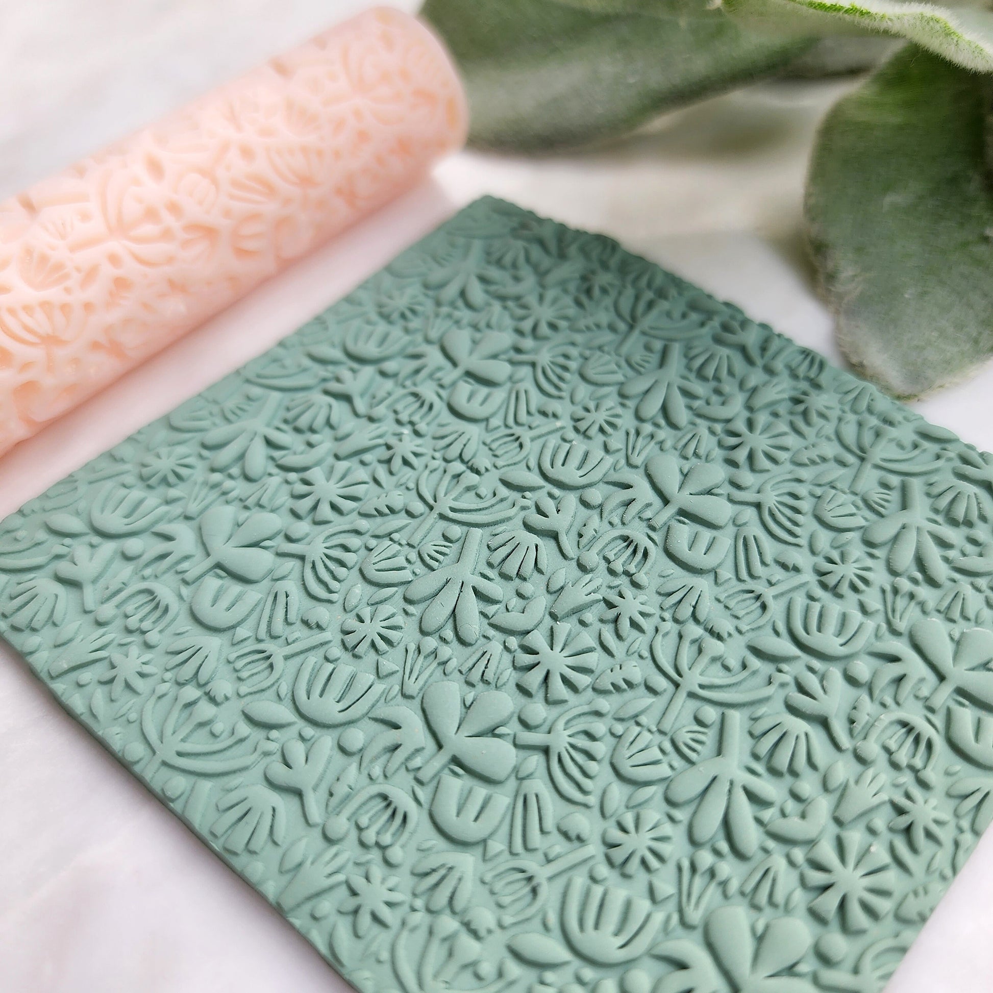 Polymer clay texture roller clay stamp 3D printed embossing "Botanic garden pattern"