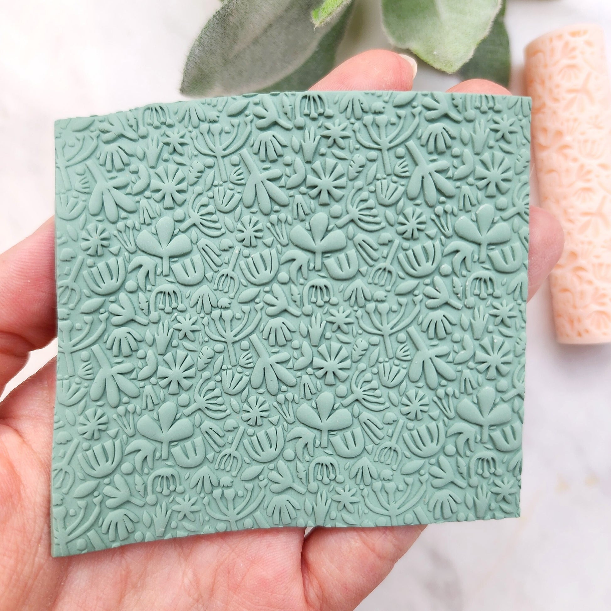 Polymer clay texture roller clay stamp 3D printed embossing "Botanic garden pattern"