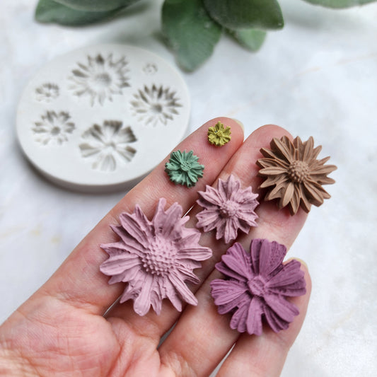 Silicone earrings mold "Sun flowers" mould for resin and polymer clay