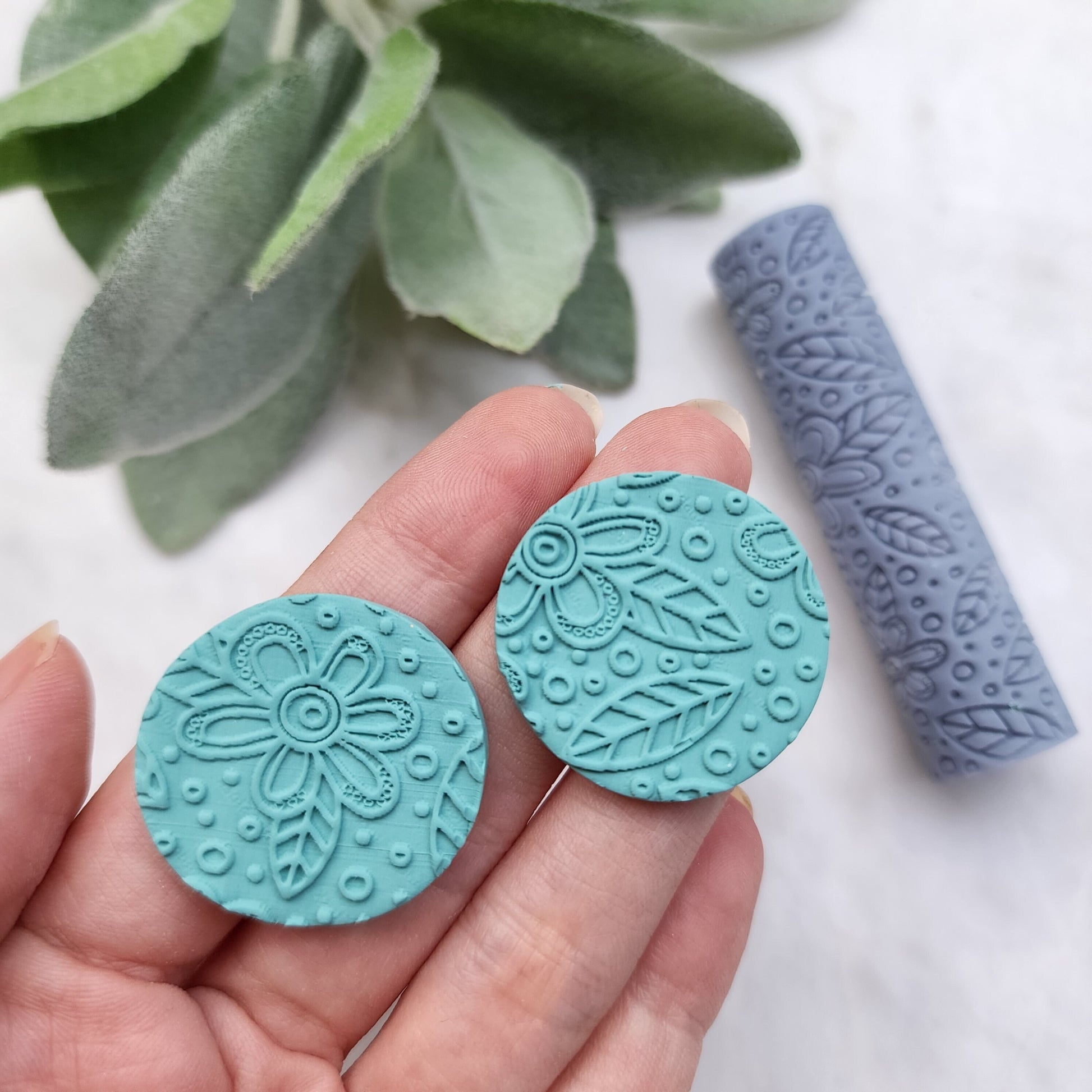 Polymer clay texture roller clay stamp 3D printed embossing "Flowers"