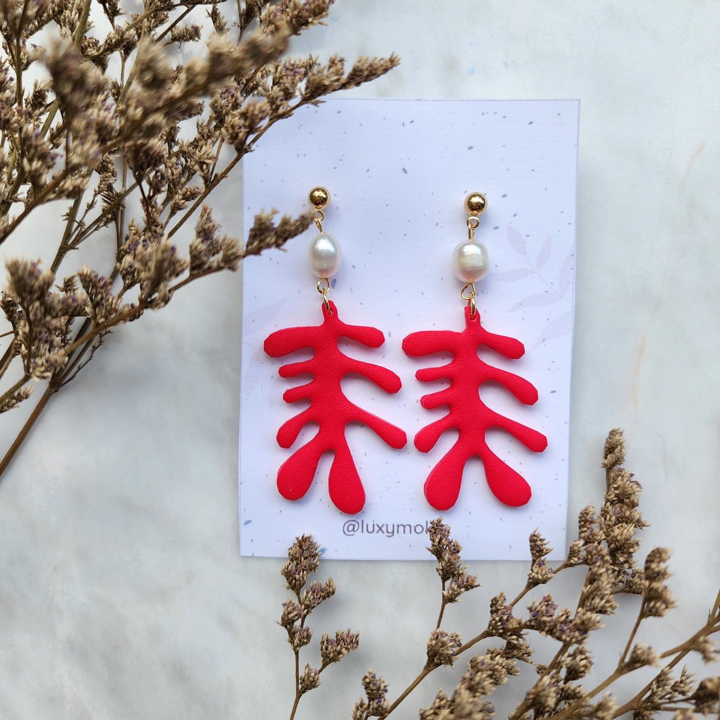 Polymer clay earrings / Summer earrings /Octopus earrings / Coral earrings / Crab earrings / Fin earrings / Wood resin earrings/Red earrings