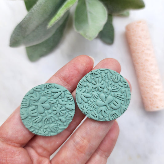 Polymer clay texture roller clay stamp 3D printed embossing "Botanic garden pattern"