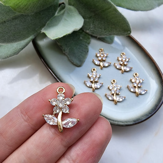 Zircon charms pendants "Flower" Crystal connector Earring component findings DIY Rhinestone Jewelry supplies Earrings gold plated part