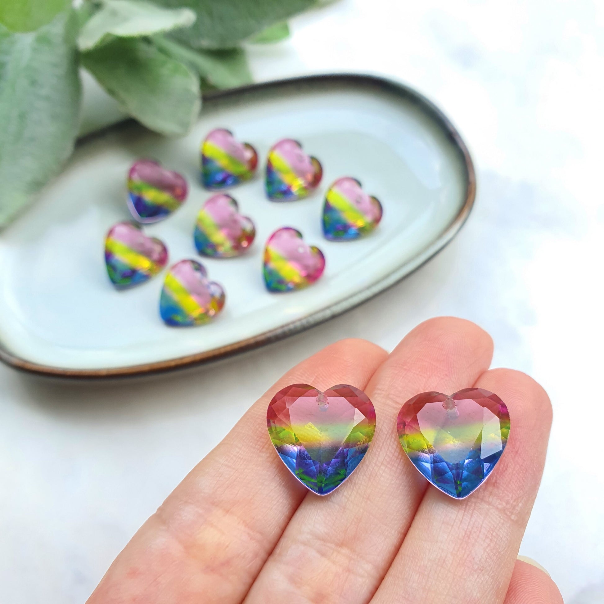 Heart Zircon charms pendants Crystal Rainbow connectors Earrings components findings DIY Rhinestone Jewelry supplies Earrings parts