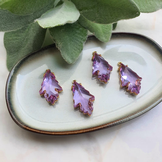 Zircon charms pendant Crystal Amethyst connector Earrings components findings DIY Rhinestone Jewelry supplies Earring Leaf gold plated parts