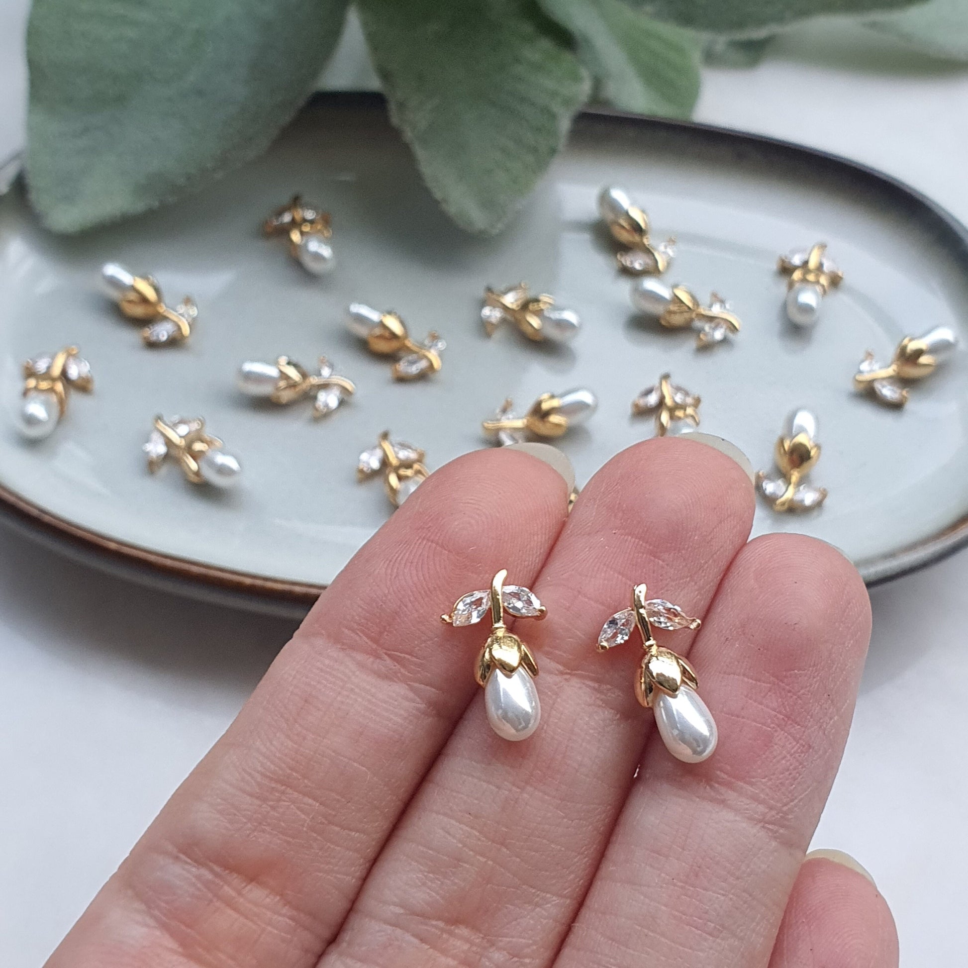 Pearls Zircon charms pendants Crystal connectors Earrings components findings DIY Rhinestone Jewelry supplies Earrings gold plated parts