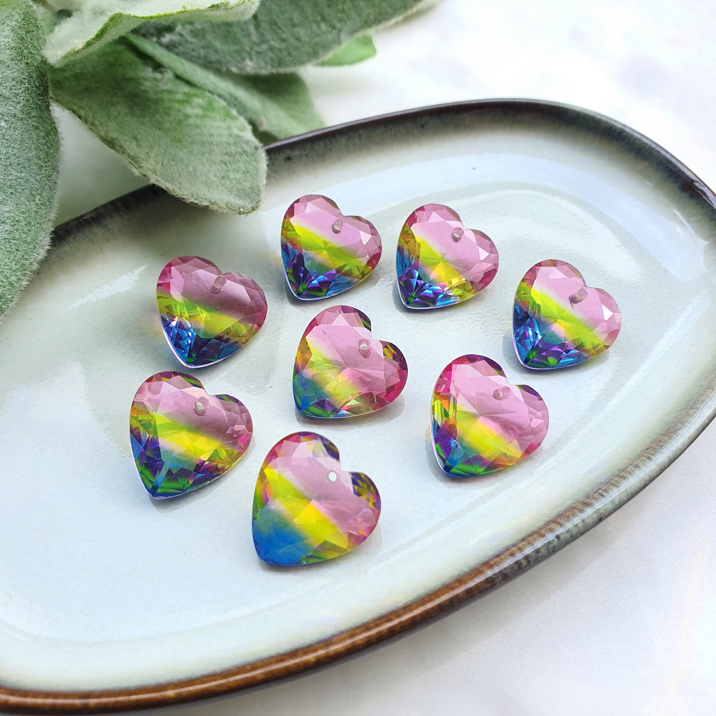 Heart Zircon charms pendants Crystal Rainbow connectors Earrings components findings DIY Rhinestone Jewelry supplies Earrings parts