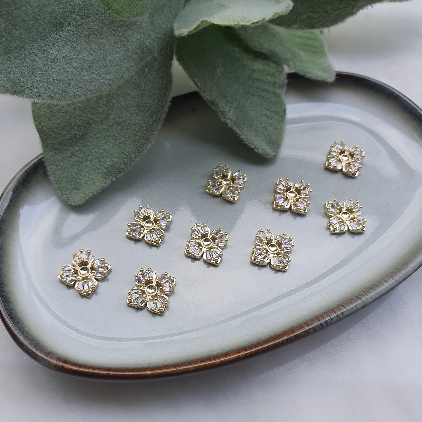 Flower center Zircon charms pendants Crystal connector Earrings component findings DIY Rhinestone Jewelry supplies Earrings gold plated part