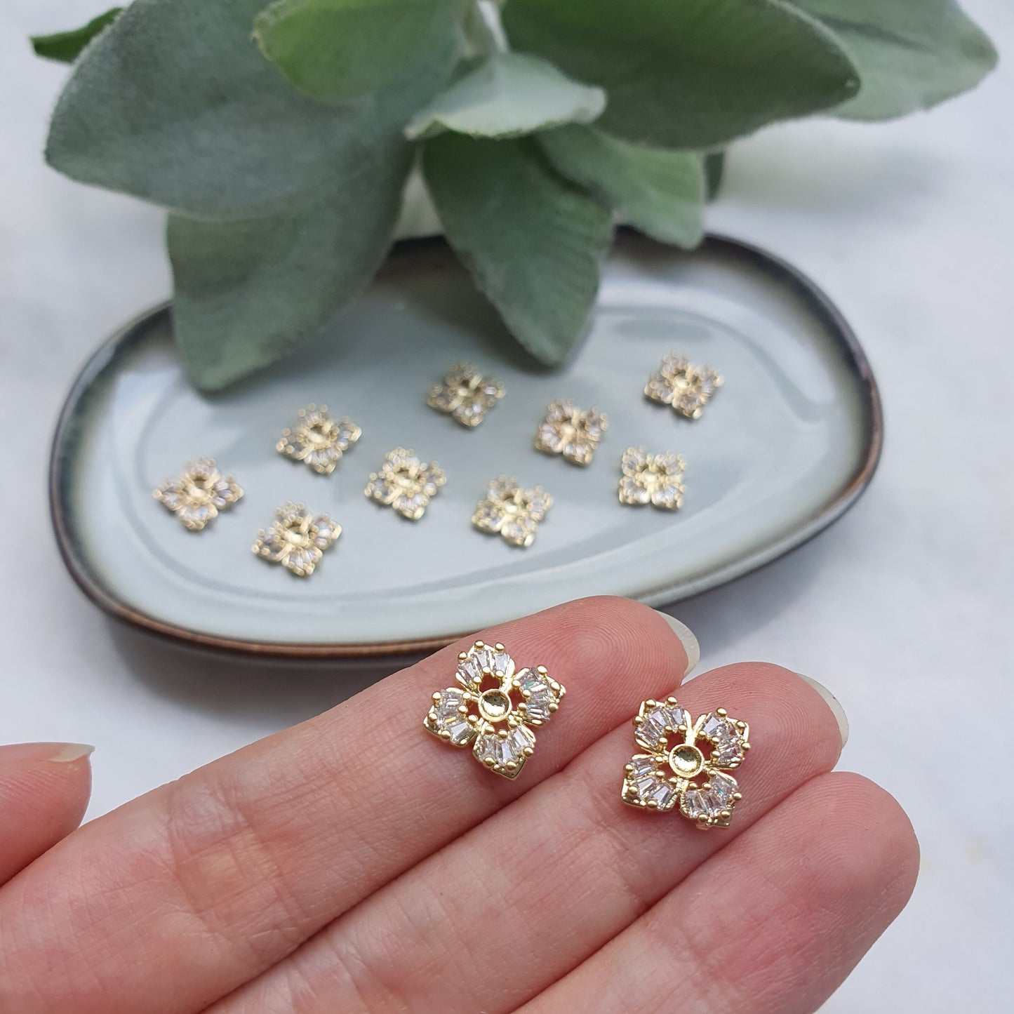 Flower center Zircon charms pendants Crystal connector Earrings component findings DIY Rhinestone Jewelry supplies Earrings gold plated part