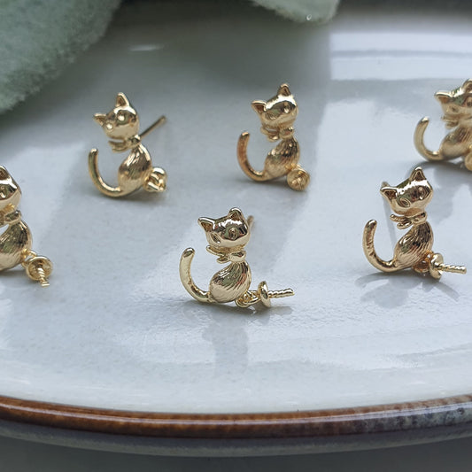 Cat Earrings stud components findings DIY Jewelry supplies Earrings gold plated parts Gold filled earrings parts